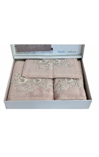 Набор полотенец Карвен "FLOWERS"гипюр с кружевом,бамбук 30*50/50*90/70*140 HS1717 v3 pudra/пудровый