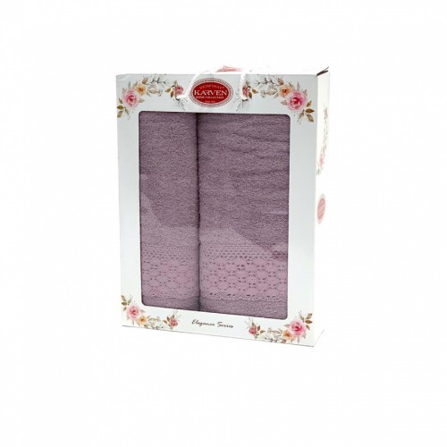 Набор полотенец Карвен "OYA DANTELLI"(V-2 лиловый) с гипюром махра 50*90 / 70*140 HS 1586 (Акция)