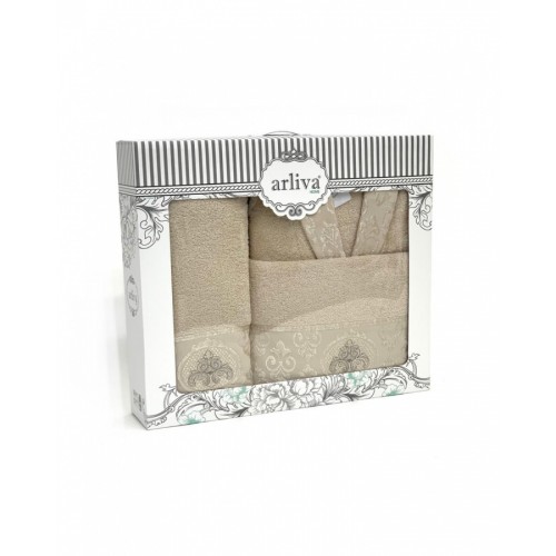 Халат Arliva с полотенцами 50*85/70*135 бамбук унисекс В 1084 V-3 бежевый