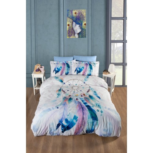 Постельное белье Карвен Stripe Satin с цветным принтом семейное N251-SB001 (7пр.) (Акция)