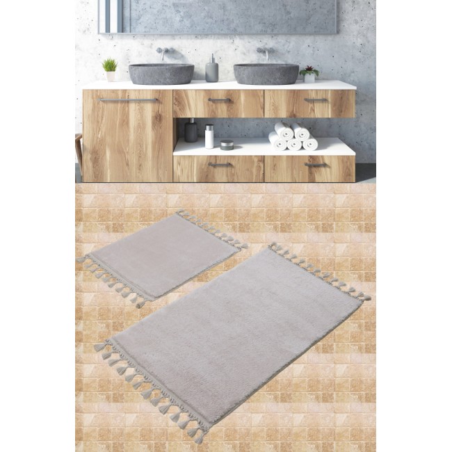Набор ковриков для ванной Карвен POST DOKUMA SACAKLI/мех с бахрамой KV 414 vizon/св.бежевый