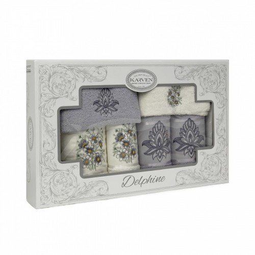 Набор полотенец в коробке Карвен "HENNA" махра 30*50(2)/ 50*90(2)/70*140(2) HS1718 св.серый