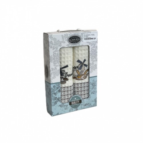 Набор полотенец кухонный Karven "ХЛЕБ" вафля 50*70 2 шт.НМ 750 v4 крем/кофейный