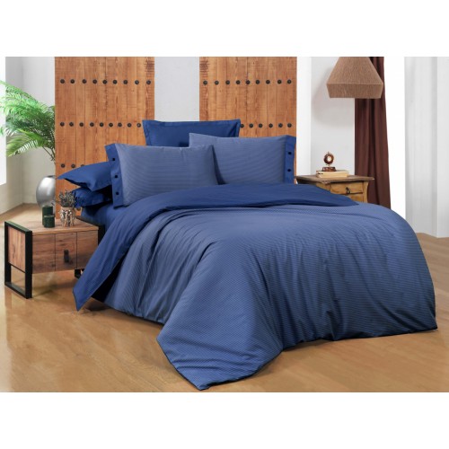 Постельное белье "Sarev"сатин семейный NEW FANCY STRIPE v10/Lacivert