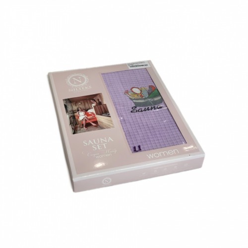 Парео для бани женское на липучке NILTEKS вафля 160*80 1шт B372 v10 сиреневый