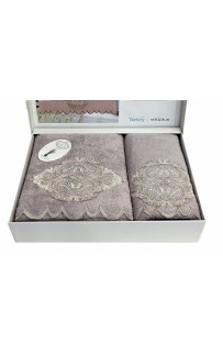 Набор полотенец Карвен "DAMASK"гипюр с кружевом,бамбук 50*90/70*140 HS1716 v4 lila/лиловый