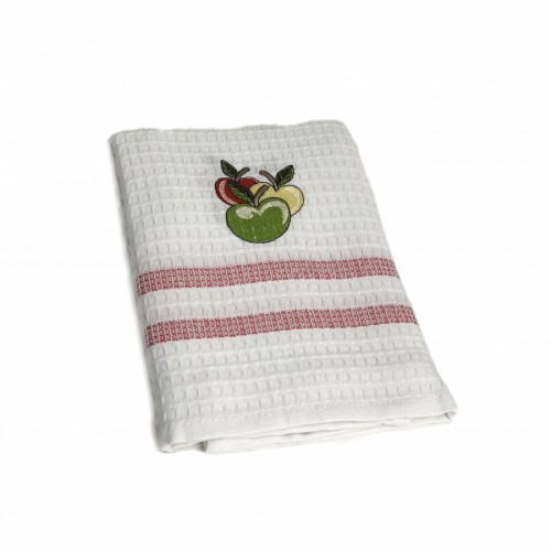 Полотенце кухонное Карвен вафля вышивка 50*75 12 шт. HM 779 v7 красный Яблоки (Акция)