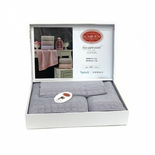 Набор полотенец Карвен " KOZA" махра 50*90/70*140/30*50 HS 1686v4 mint/серый(акция)