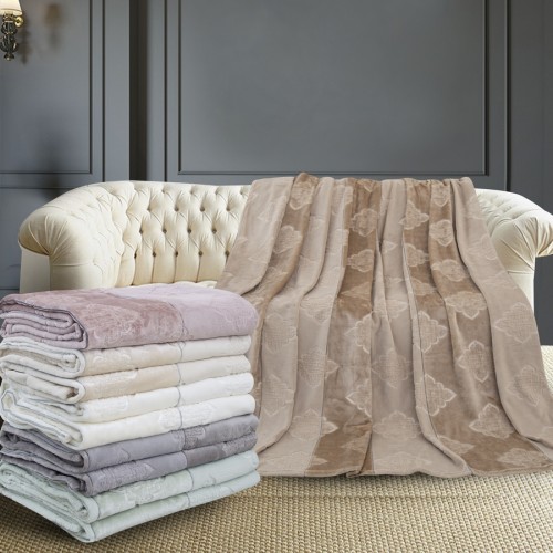 Плед Karven фланель евро PL 008 SOLID EMBOSS v2/Beige