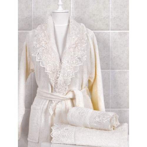 Халат Минтекс Карвен "СRM" с кружевом махра В 1037