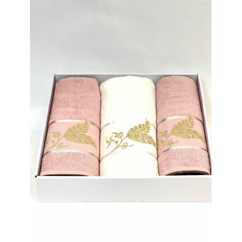 Набор полотенец Карвен "ALTIN YAPRAK"махра 50*90(2)/70*140 HS 1631 v2 крем/св.пудра