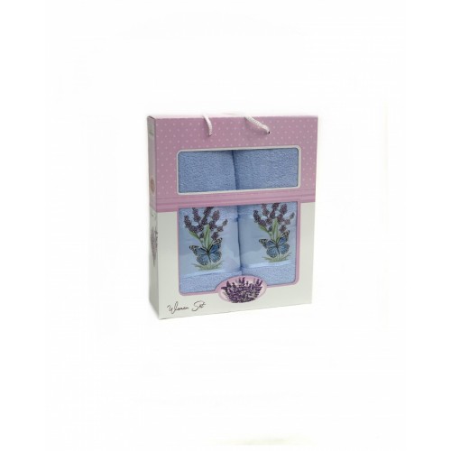 Набор полотенец Карвен "LAVANTA KELEBEK" махра 50*90/70*140 HS 1610 v7 голубой(акция)