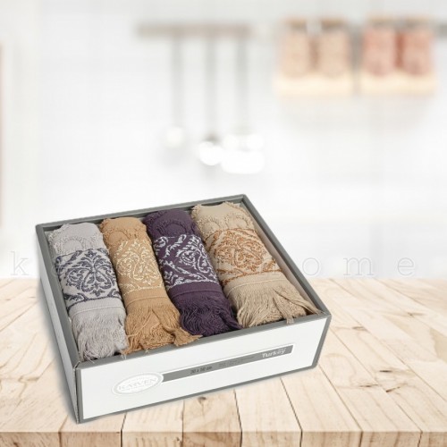 Набор полотенец кухонный Карвен"HANZADE"махра,penye c бахромой 30*50 4шт в коробке HM 731