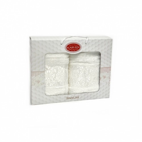 Набор полотенец Карвен "PINK DAMAKS" махра 50*90/70*140 HS 1697 v10 кремовый(акция)