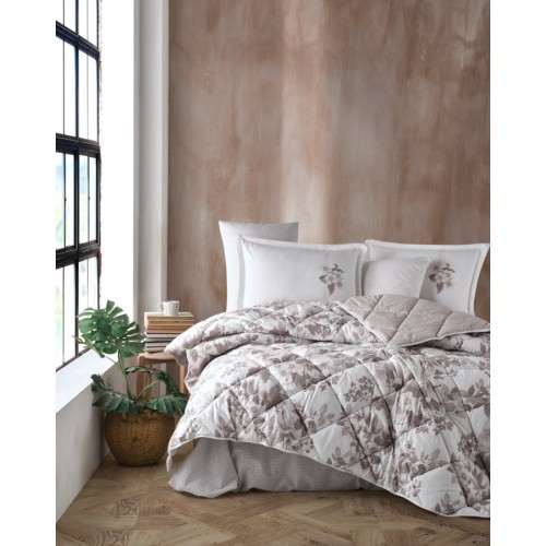 Комплект KARVEN (покрывало стеганное с принтом) хлопок евро 3 пр (260*240 / 50*70) Y 924 MIAROSA v2 Kahve (Акция)