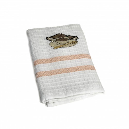 Полотенце кухонное Карвен вафля вышивка 50*75 12 шт. HM 779 v6 оранжевый Кофе-ложка (Акция)