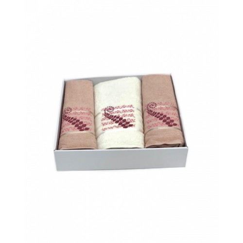 Набор полотенец Карвен "KIVRIMLI YAPRAK"махра 50*90(2)/70*140 HS 1623 v3 пудра (Акция)