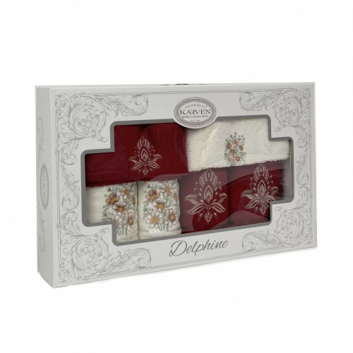 Набор полотенец в коробке Карвен "HENNA" махра 30*50(2)/ 50*90(2)/70*140(2) HS1718 бордовый