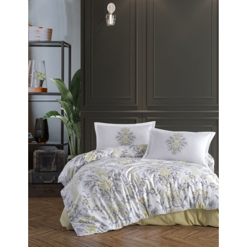 Постельное белье "Карвен" ранфорс евро (4 пр) Liya Grey v-1 (Акция)