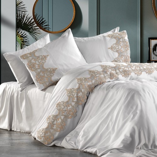 Постельное белье Zebra casa сатин с кружевом евро N169 TOSCANA gri