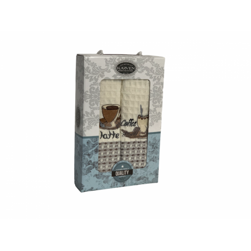 Набор полотенец кухонный Karven "КОФЕ" вафля 50*70 2 шт.НМ 750 v5 крем/кофейный