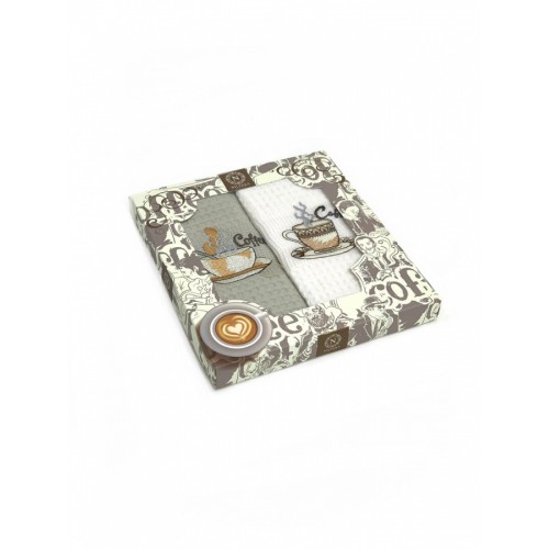 Набор полотенец кухонный "КОФЕ" вафля 40*60-2шт. НМ515-V2 беж/белый