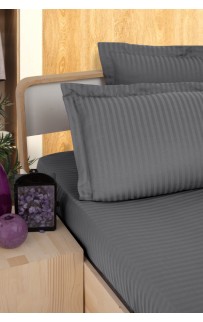 Простынь Карвен Stripe Satin на резинке+наволочки 160*200 +33см/ 50*70(2)+5см сатин antrasit/антрацит (Акция)