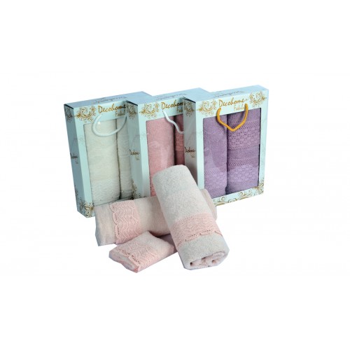 Набор полотенец Карвен  FAKILI "DANTELLI" с выш махра 30*50 / 50*90 / 70*140 HS 1476