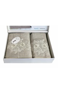 Набор полотенец Карвен "FLOWERS"гипюр с кружевом,бамбук 50*90/70*140 HS1716 v1 bej/бежевый