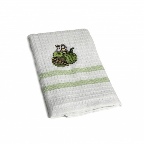 Полотенце кухонное Карвен вафля вышивка 50*75 12 шт. HM 779 v4 салатовый Инжир (Акция)