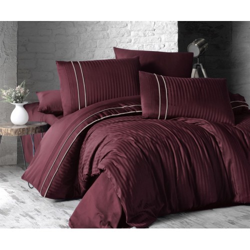 Постельное белье (Сатин де люкс) евро (Stripe Style Bordo)