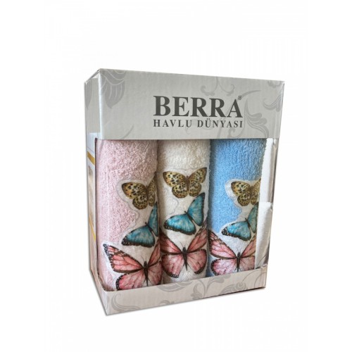 Набор полотенец кухонный "ВЕСНА-БАБОЧКИ" 3D махра 30*50 3шт. НМ 523(V-2)-2 пудровый/голубой