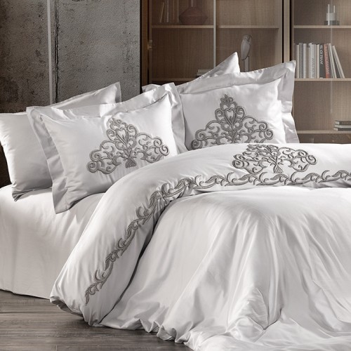 Постельное белье Zebra casa сатин с вышивкой евро N169 MARASH gri
