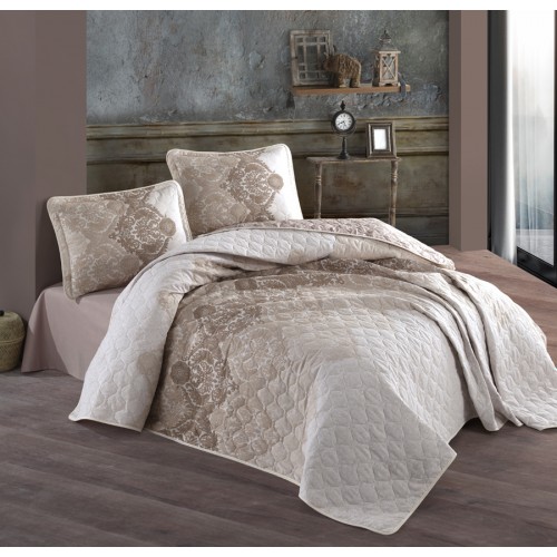 Комплект KARVEN (покрывало стеганное с принтом) хлопок 1.5сп 2 пр (180*240 / 50*70) Y 923 ZETA v1Bej (Акция)