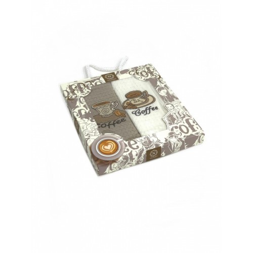 Набор полотенец кухонный "КОФЕ" вафля 40*60-2шт. НМ515-V1 беж/крем