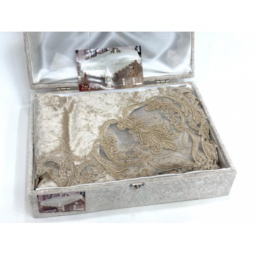 Скатерть "ZEYNEP" 160*220 велюр с круж.(сундук) М 764 кофейный