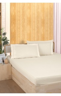 Простынь Карвен Stripe Satin на резинке+наволочки 180*200 +33см/ 50*70(2)+5см сатин krem/кремовый (Акция)