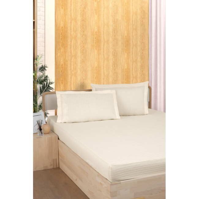 Простынь Карвен Stripe Satin на резинке+наволочки 180*200 +33см/ 50*70(2)+5см сатин krem/кремовый (Акция)