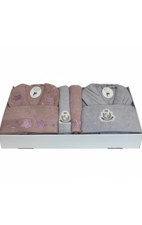 Набор из мужского и женского халата с полотенцами Karven "Листья" B 1114 v1 lila/gri