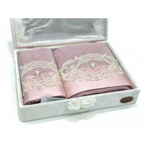 Набор полотенец Карвен "FRANSIZ" махра 50*90 / 70*140 сундук HS 1480 (АКЦИЯ)