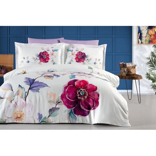 Постельное белье Карвен Stripe Satin с цветным принтом евро N250 -SB020 (6пр.) (Акция)