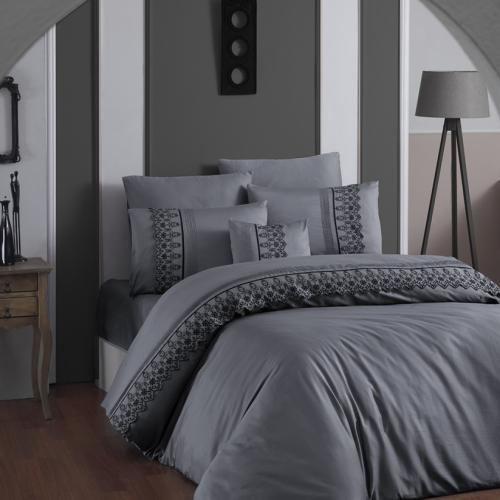 Постельное белье "Карвен" (жаккард с кружевами) евро Mona Gri