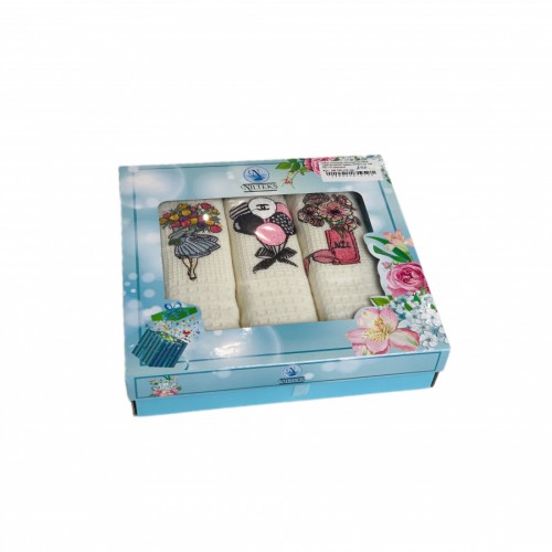 Набор полотенец кухонный NILTEKS "ЦВЕТЫ-ШАРЫ" вафля 40*60-3 шт. НМ 740 v10 кремовый