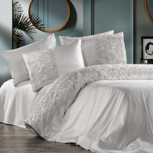 Постельное белье Zebra casa сатин с кружевом евро N169 MORGANA gri