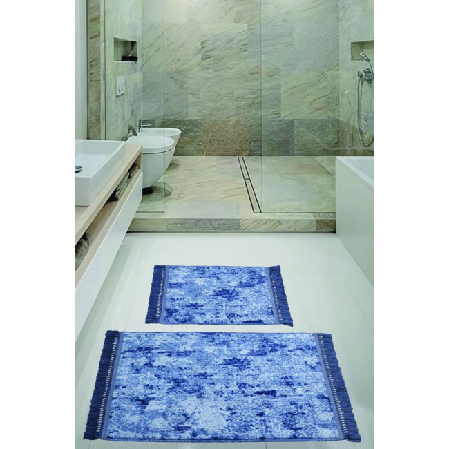 Набор ковриков для ванной Карвен BUKET SACAKLI/софт жаккард с бахрамой KV 416 indigo/индиго