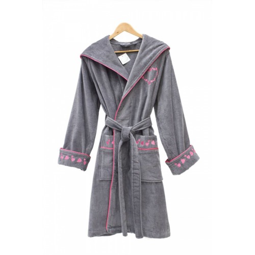 Халат Каrven "СЕРДЦЕ"женский с капюшоном велюр B 1108 серый S
