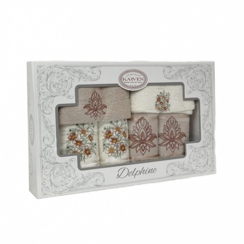 Набор полотенец в коробке Карвен "HENNA" махра 30*50(2)/ 50*90(2)/70*140(2) HS1718 св.бежевый