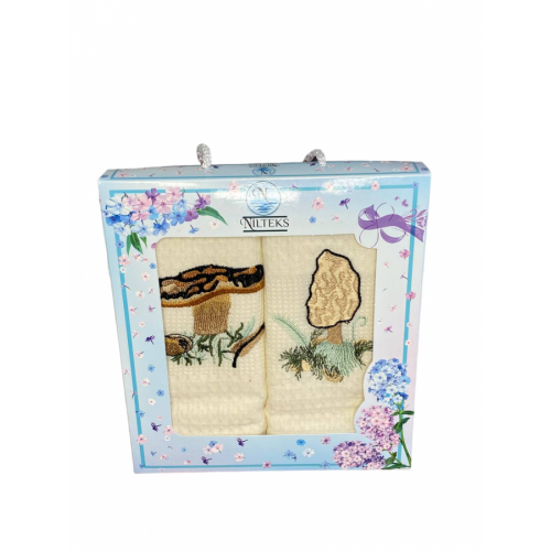 Набор полотенец кухонный NILTEKS "ГРИБЫ"вафля 40*60 2 шт.НМ 754 v16 крем