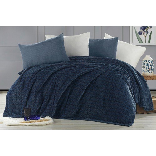 Плед KARVEN Super Soft "BENZIA" 200*220 п/э евро Р 944 индиго (Акция).
