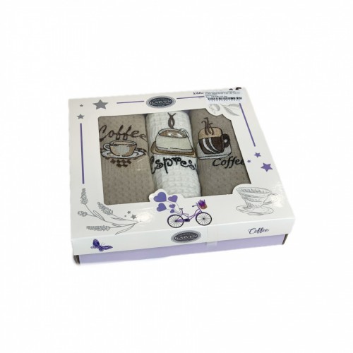 Набор полотенец кухонный Karven "КОФЕ" вафля 40*60 3 шт. НМ 746 v13 беж/крем/беж